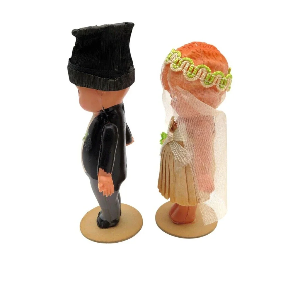 Antique Celluloid Bride and Groom Wedding Doll Couple Japan in Original Box